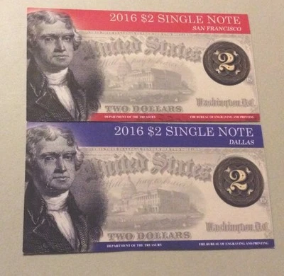 2016 $2 Single Note Collection Set,Limited Edition 2 notes Sanfrancisco &Dallas - Image 1 of 4