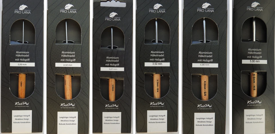 *Pro Lana Aluminium Häkelnadel mit Holzgriff* Stärke 2,0 – 5,0mm von Knit Pro