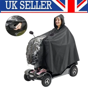 New Mobility Scooter Cape Waterproof Rain Coat Poncho Hood Cover Black Clear PVC - Picture 1 of 9