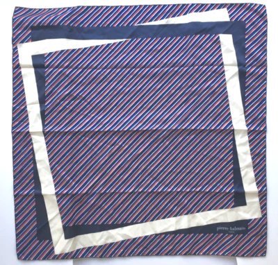 Pierre Balmain Francia Bufanda Cuadrada Azul Rojo Seda Náutica Rayas MCM Look Enrollado Foto 1 de 4