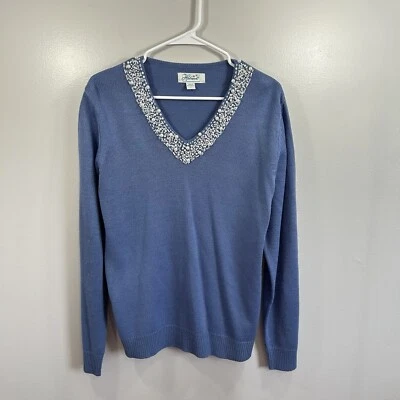 Vintage Haband Sweater Size Large Blue Pearlcore Glam Grandma V-Neck Acrylic - Image 1 of 4