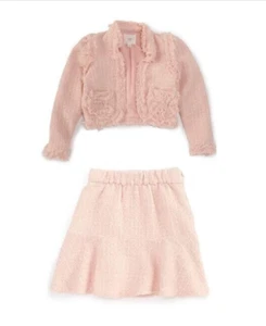 NWT A Loves Fancy Pink LS Tweed Boucle Jacket A-Line Skirt 2-PC Set Big Girls L - Picture 1 of 4