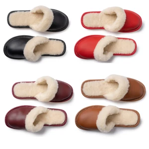 Lined Leather Slippers Womens Winter Slip On Wool Shoes Sizes 3-8 Warm Xmas Gift - Picture 1 of 32