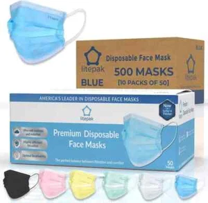 Litepak 500pcs Premium Disposable Face Mask SOFT 3ply Nose Wire - Picture 1 of 1