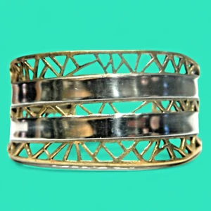 Brazalete brazalete celosía geométrica tono plata latón brazalete modernista vintage años 70 B6 - Imagen 1 de 5