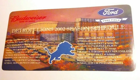 2002 Detroit Lions NFL Football Magnet Schedule Cover