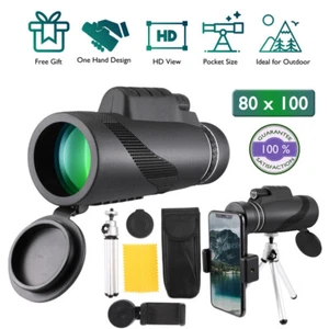80x100 Phone Camera Zoom Lens Monocular Telescope HD Hiking Hunting with Tripod - Picture 1 of 21