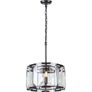 Chandelier 4 Light Fixture Flat Black with Glass Dining Room Kitchen Bedroom 17" - Picture 1 of 8