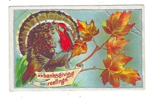 Postal de Acción de Gracias D. Goldie #12 de principios de 1900 Turquía, hojas de otoño en relieve - Imagen 1 de 2