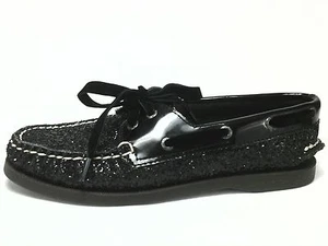 Zapatos de barco SPERRY TOPSIDER negros BRILLANTES cordones de terciopelo mocasines EE. UU. 6.5 EU 37 $105 - Imagen 1 de 1