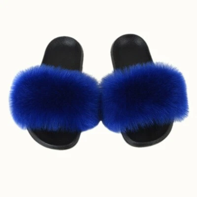 Lady Faux Fur Slippers Shoes Sandals Sliders Flip Flops Slip on Furry Fluffy - Image 1 of 4