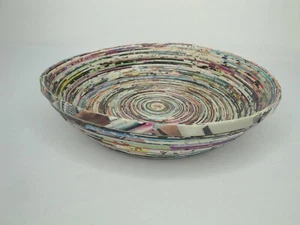 Recycled 9.5" Bowl Magazine Paper Coiled Folk Art Decorative Handcrafted Boho  - Picture 1 of 4