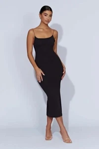 NWT Meshki Lexia Scoop Low Neck and back MIDI Dress black size XL stretch - Picture 1 of 8