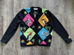 Jack B Quick Strickjacke Safari Tier Pullover Ananas Papagei Zebra Elefant Gr. M - Bild 1 von 10