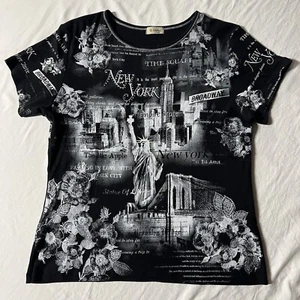 Vintage New York Graphic All Over Print Top Y2K Size XL Moody Grunge Dark USA - Picture 1 of 13