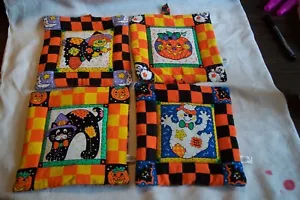 4 Halloween Theme Fabric Trivet /Hot Pads 7"x7" Ghost Cat Witch Pumpkin See Pics - Picture 1 of 4