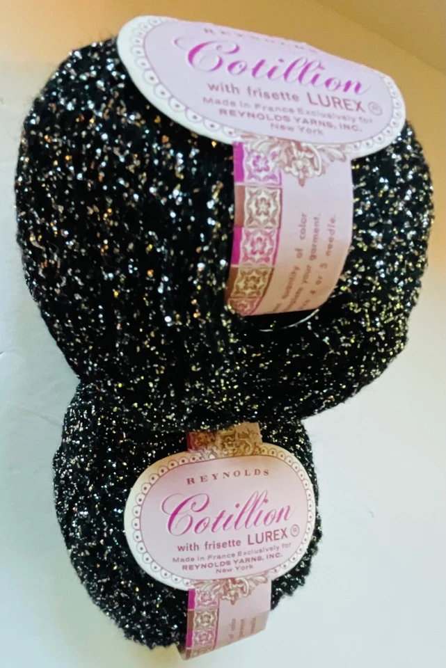 Reynolds Cotillion Frisette Wool/Lurex Yarn Lot of 2 LurexNew Vintage Black/Met - Image 1 of 4
