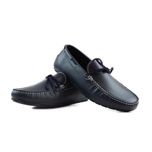 Mens Zasel Anchor Slip On Dark Blue Leather Boat Shoes - Picture 1 of 4