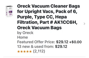 Oreck HEPA Typ CC Bodenstaubsaugerbeutel AK1CC6H, 5 Beutel. Neu - Bild 1 von 5