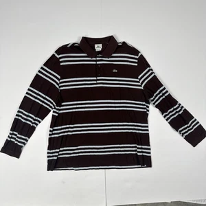 Lacoste Polo Shirt Men's 9 Long Sleeve Striped Logo Brown Light Blue Y2K XL - Picture 1 of 5