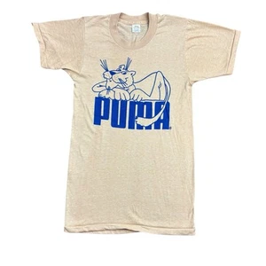 Vintage 70s Puma Panther T-Shirt Size Small Yellow Cougar Spellout Graphic Print - Picture 1 of 7