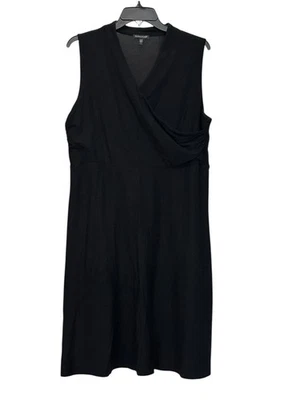 EILEEN FISHER $258 Large Lightweight Stretch Crepe Faux Wrap Dress Black #P6-2 - Image 1 of 4