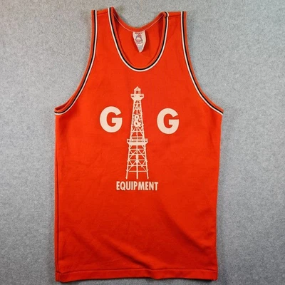 Vtg 70s Sports Belle Tank Top Jersey Size L G&G Equipment #22 Orange USA - Image 1 of 4