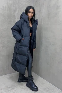 Women's Oversized Water Repellent Quilted Long Length Hooded Duvet Puffer Coat - Picture 1 of 31