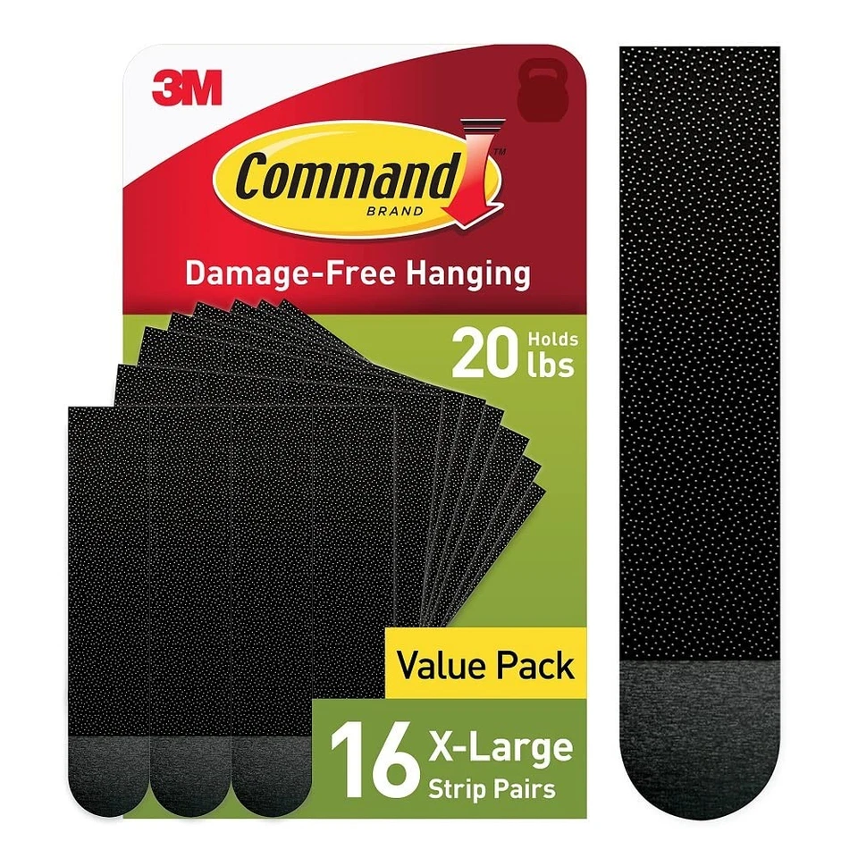 3m 17217BLK16NA Picture Hanging Strips X-large Removable Holds Up To 20 Lbs