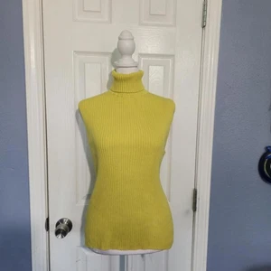 Suéter Pullover Elástico Vintage Años 90 Kenar Mujeres 10 Amarillo Sin Mangas Cuello Alto - Imagen 1 de 7