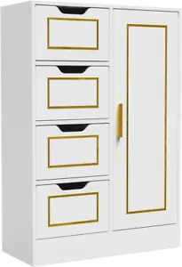 Bathroom Floor Cabinet Wood Free Standing Storage Organizer with 4 Drawers - Picture 1 of 9