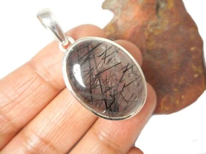Black Rutile QUARTZ Sterling Silver 925 Gemstone PENDANT - Gift Boxed - Picture 1 of 5