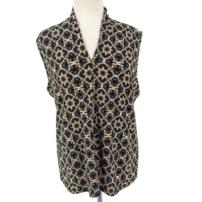 Camiseta sin mangas Nine West XL gris amarilla geométrica floral cuello en V elástica sin mangas Foto 1 de 4