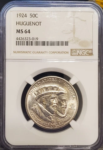 1924  Huguenot  Commemorative Half Dollar  NGC  MS64 Free Shipping Cover