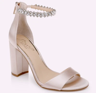 Jewel Badgley Mischka Womens Sz 11 Louise 3.5” Heel Rhinestone Satin Champagne - Image 1 of 4