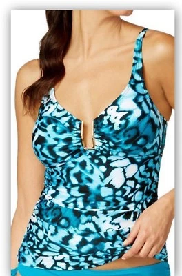 Tankini Halter Calvin Klein Negro/Azul Impreso Hardware SOLO XPEQUEÑO MEDIANO Foto 1 de 4