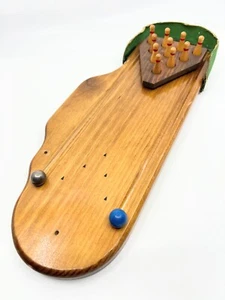 Vintage 1986 Handmade Earth One Wood Miniature Bowling Lane Set w/ Pins & Balls - Picture 1 of 8
