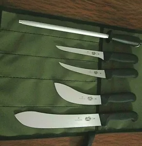 VICTORINOX 6 PCE. PREMIUM BUTCHER/HUNTING PACKAGE AUSSIE CANVAS STORAGE WRAP - Picture 1 of 8