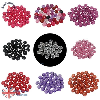 100 Acrylic Faceted Rondelle Beads 9 x 6mm Beading Jewellery Crafts in 8 colours - Image 1 of 2