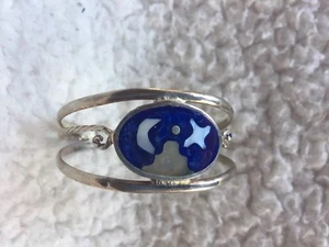 Alpaca Mexico Girl's Cuff Bracelet With Moon & Star Night Scene Very Small - Picture 1 of 7