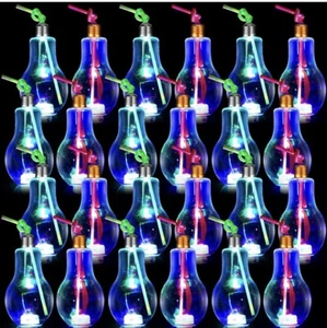 24er Set Blinkende LED Glühbirne Tasse Party Getränke mit Strohhalm & Verschlusskappen - Bild 1 von 16