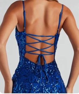 Leila Sequin Stylish Bodycon Mini Dress Large Aqua - Picture 1 of 4