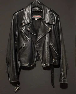 Black leather fringe motorcycle jacket with zippers cowboy core grunge goth - Picture 1 of 12