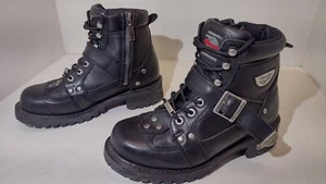 Milwaukee Biker Boots Black Leather Side Zip Buckle Strap Women's Size 8.5 - Picture 1 of 7