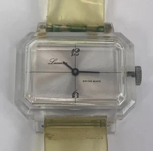 Orologio da polso vintage meccanico lucite trasparente Degalan 600 Wotania Ltd svizzero - Foto 1 di 18
