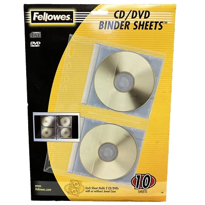 全新 Fellowes CD/DVD Binder Sheets 10 张带或带珠宝盒 #854521 — 第 1/4 张图片