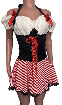 Y2K Leg Avenue Pirate Wench Barmaid Lace Up Halter Micro Dress Halloween Costume - Image 1 of 3