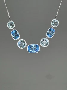 Touchstone Crystal Swarovski SILVER Riva Necklace Blue Sapphire Shades - Picture 1 of 11