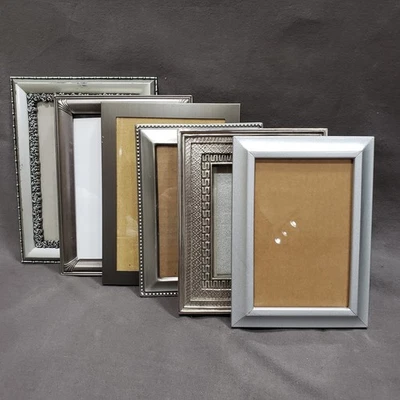 Silver Pewter Picture Frame Lot 6pc 5x7 4x6 3.5x5 Tabletop Modern Classic Decor - Image 1 of 4