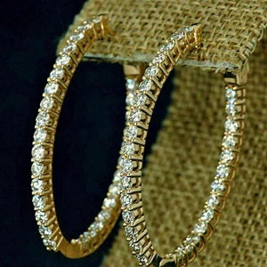 3Ct Lab-Created Round Diamond Huggie Hoop Earrings Solid 14K Yellow Gold Plated - Picture 1 of 5